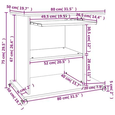  Birou de calculator, gri extralucios, 80 x 50 x 75 cm, PAL