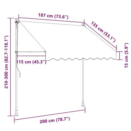  Copertină retractabilă manual, dungi albastru și alb, 200 cm