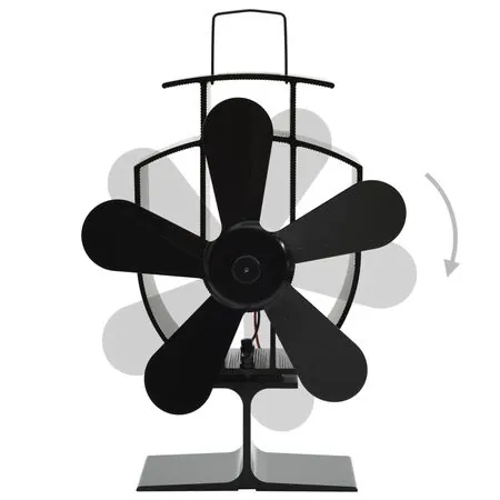  Ventilator de sobă cu alimentare termică, 5 palete, negru