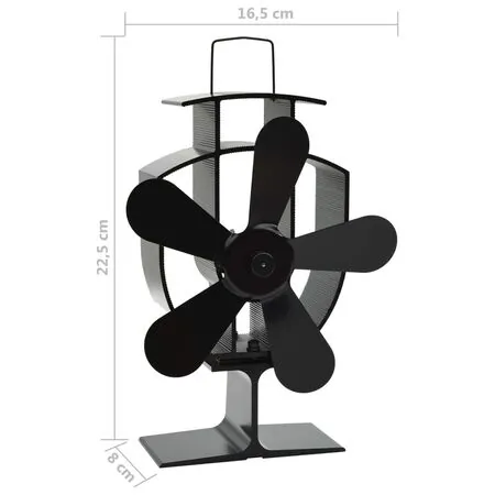  Ventilator de sobă cu alimentare termică, 5 palete, negru
