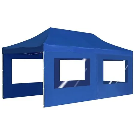  Cort de petrecere pliabil cu pereți, albastru, 6x3 m, aluminiu
