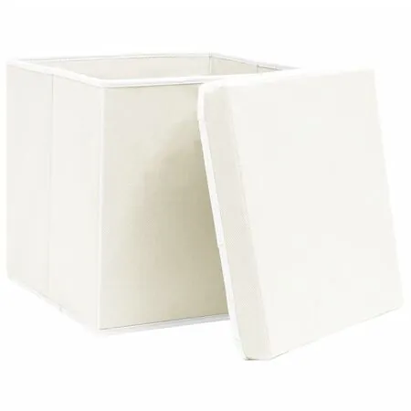  Cutii depozitare cu capace 4 buc. alb, 32x32x32 cm, textil