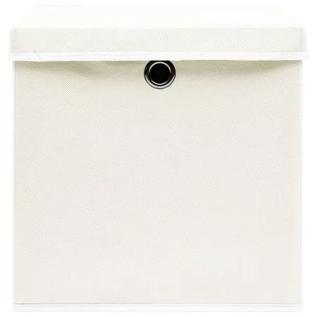  Cutii depozitare cu capace 4 buc. alb, 32x32x32 cm, textil