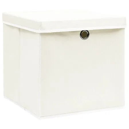  Cutii depozitare cu capace 4 buc. alb, 32x32x32 cm, textil