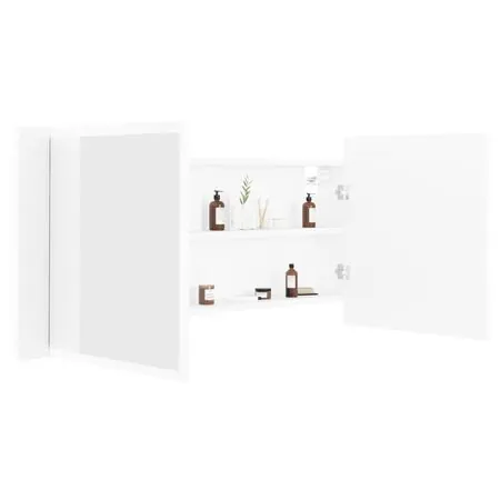  Dulap de baie cu oglindă și LED, alb, 100x12x45 cm, acril
