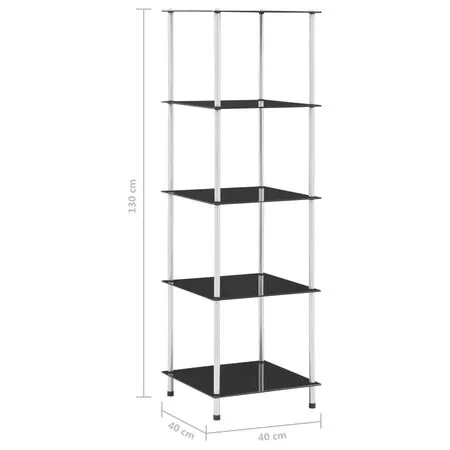  Raft cu 5 niveluri, negru, 40 x 40 x 130 cm, sticlă securizată