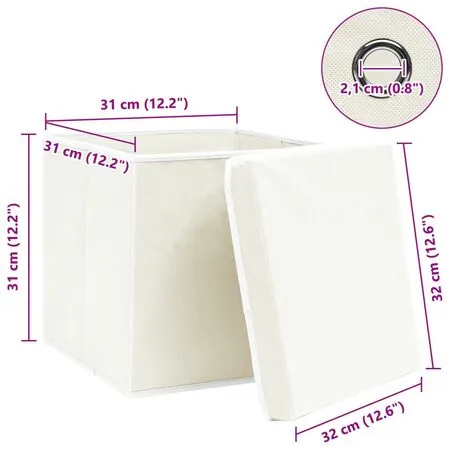  Cutii depozitare cu capace 4 buc. alb, 32x32x32 cm, textil