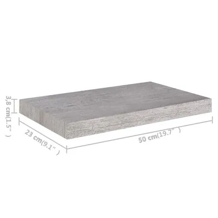  Raft de perete suspendat, gri beton, 50x23x3,8 cm, MDF