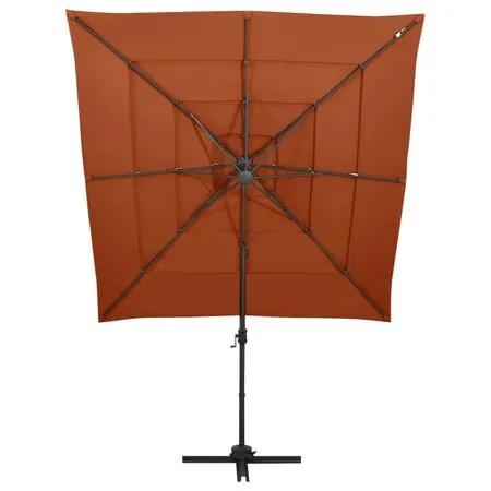  Umbrelă soare 4 niveluri, stâlp aluminiu, cărămiziu, 250x250 cm