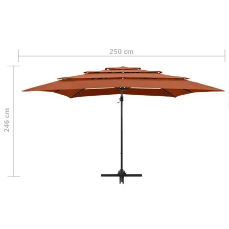  Umbrelă soare 4 niveluri, stâlp aluminiu, cărămiziu, 250x250 cm
