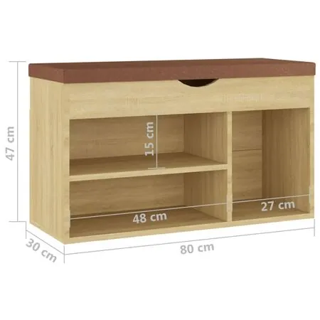  Pantofar cu pernă, stejar sonoma, 80x30x47 cm, lemn prelucrat