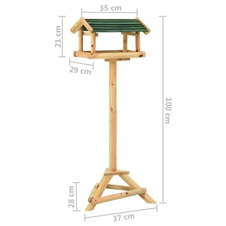  Hrănitor pentru păsări cu stativ, 37x28x100 cm, lemn masiv brad