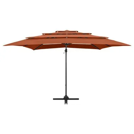  Umbrelă soare 4 niveluri, stâlp aluminiu, cărămiziu, 250x250 cm