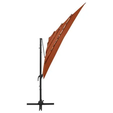  Umbrelă soare 4 niveluri, stâlp aluminiu, cărămiziu, 250x250 cm