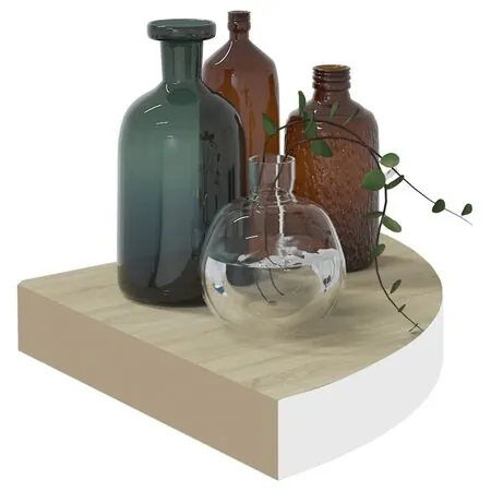  Rafturi perete de colț, 2 buc., stejar și alb, 25x25x3,8cm, MDF