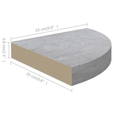  Raft de colț de perete, gri beton, 25x25x3,8 cm, MDF