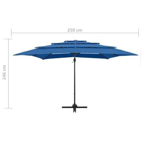 Umbrelă cu 4 niveluri, stâlp aluminiu, albastru azur 250x250 cm