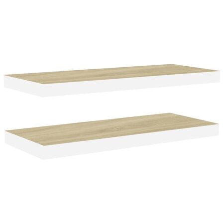  Rafturi perete suspendate 2 buc. alb/stejar 60x23,5x3,8 cm MDF