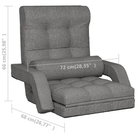  Scaun de podea pliabil cu funcție de pat, gri deschis, textil