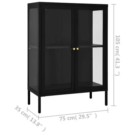  Servantă, negru, 75x35x105 cm, oțel și sticlă
