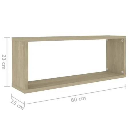  Rafturi de perete cub, 4 buc., stejar sonoma, 60x15x23 cm, PAL