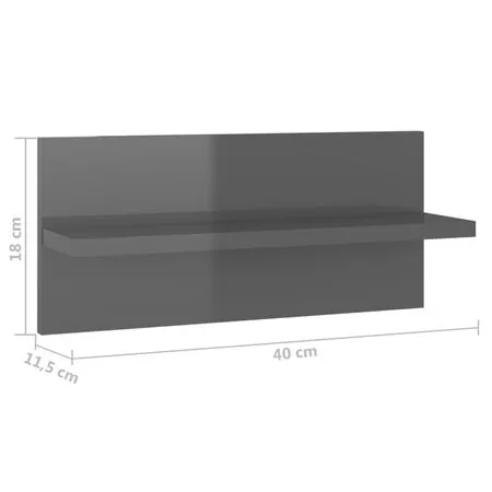  Rafturi de perete, 4 buc., gri extralucios, 40x11,5x18 cm, PAL