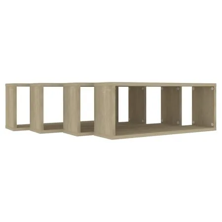  Rafturi de perete cub, 4 buc., stejar sonoma, 60x15x23 cm, PAL