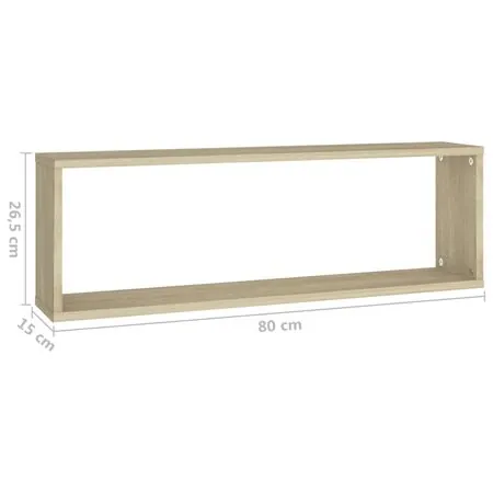  Rafturi de perete cub, 2 buc., stejar sonoma, 80x15x26,5 cm PAL
