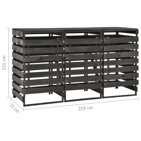  Magazie de pubele triplă, 210x75x121 cm, lemn masiv pin vopsit