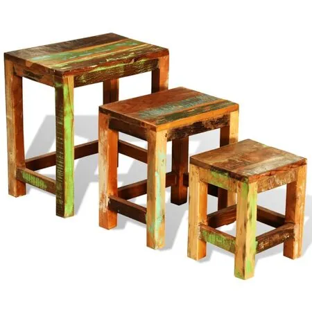  Set mese suprapuse, 3 piese, vintage, lemn reciclat 