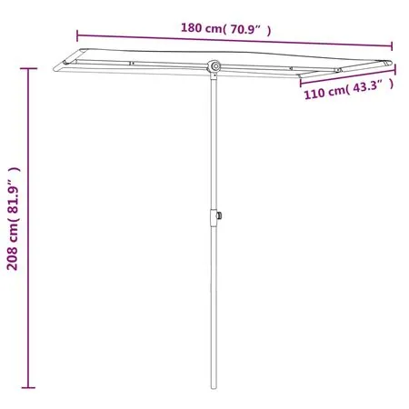  Umbrelă de soare de grădină, stâlp aluminiu, negru, 180x110 cm