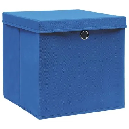   Cutii depozitare cu capace 4 buc. albastru, 32x32x32 cm, textil