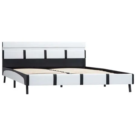  Cadru de pat cu LED, alb, 140 x 200 cm, piele ecologică