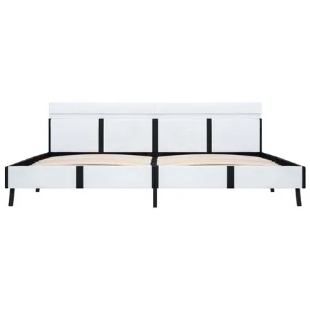  Cadru de pat cu LED, alb, 180 x 200 cm, piele artificială