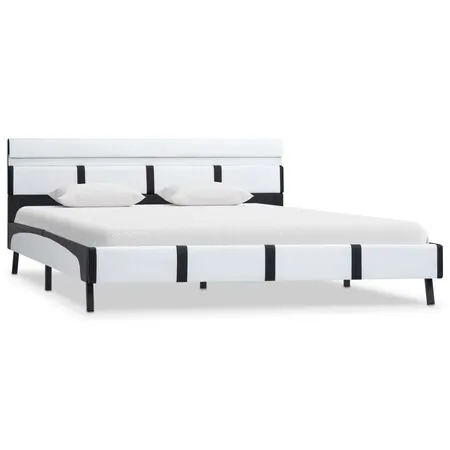  Cadru de pat cu LED, alb, 140 x 200 cm, piele ecologică
