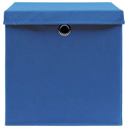  Cutii depozitare cu capace 4 buc. albastru, 32x32x32 cm, textil