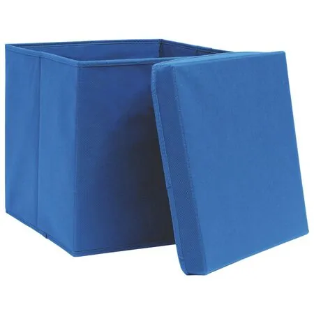   Cutii depozitare cu capace 4 buc. albastru, 32x32x32 cm, textil