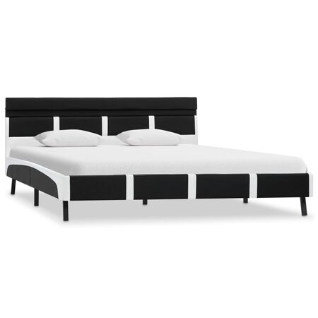  Cadru de pat cu LED-uri, negru, 120 x 200 cm, piele ecologică