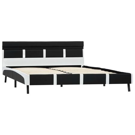  Cadru de pat cu LED-uri, negru, 120 x 200 cm, piele ecologică