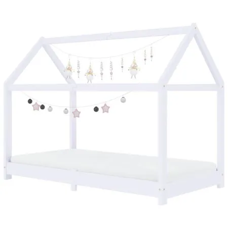  Cadru pat de copii, alb, 70 x 140 cm, lemn masiv de pin