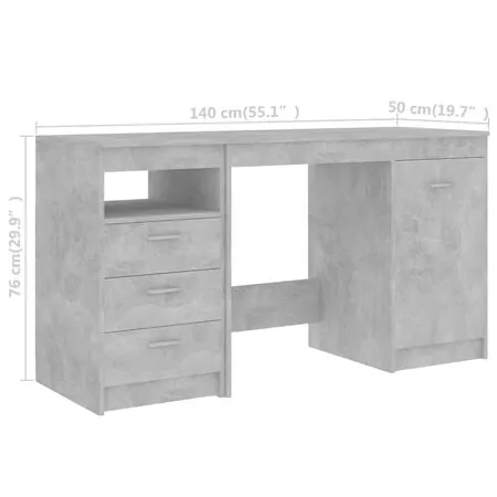  Birou, gri beton, 140 x 50 x 76 cm, lemn prelucrat