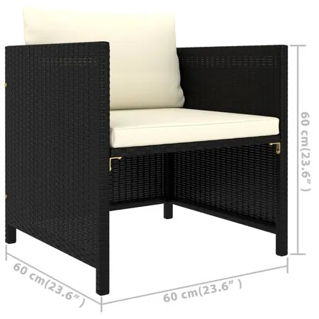  Set mobilier de grădină cu perne, 5 piese, negru, poliratan