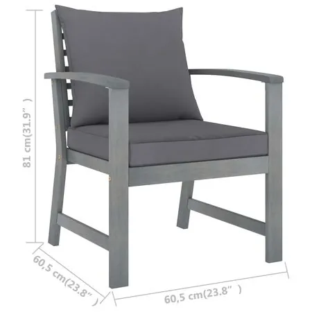  Set mobilier grădină cu pernă, 5 piese, gri, lemn masiv acacia