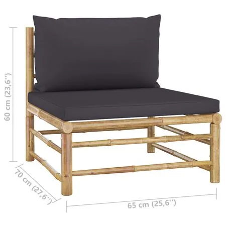  Set mobilier de grădină cu perne gri închis, 10 piese, bambus