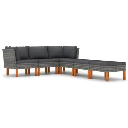  Set mobilier de grădină cu perne, 6 piese, gri, poliratan