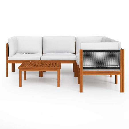  Set mobilier grădină cu perne, crem, 6 piese, lemn masiv acacia