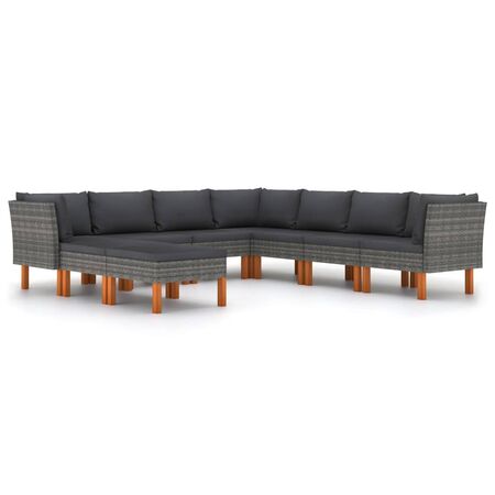  Set mobilier de grădină cu perne, 9 piese, gri, poliratan