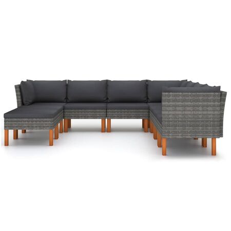 Set mobilier de grădină cu perne, 9 piese, gri, poliratan