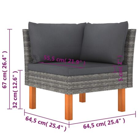  Set mobilier de grădină cu perne, 9 piese, gri, poliratan