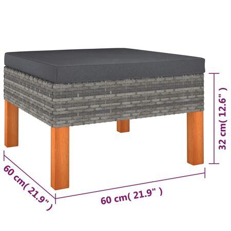  Set mobilier de grădină cu perne, 9 piese, gri, poliratan